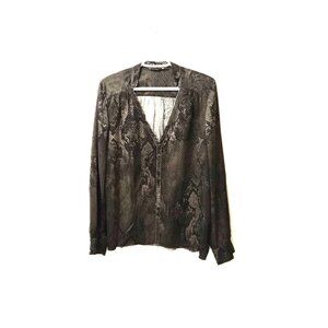 VTG  Go > by GoSilk 100% Silk Snake Print Blouse XL – Distressed V-Neck Washable